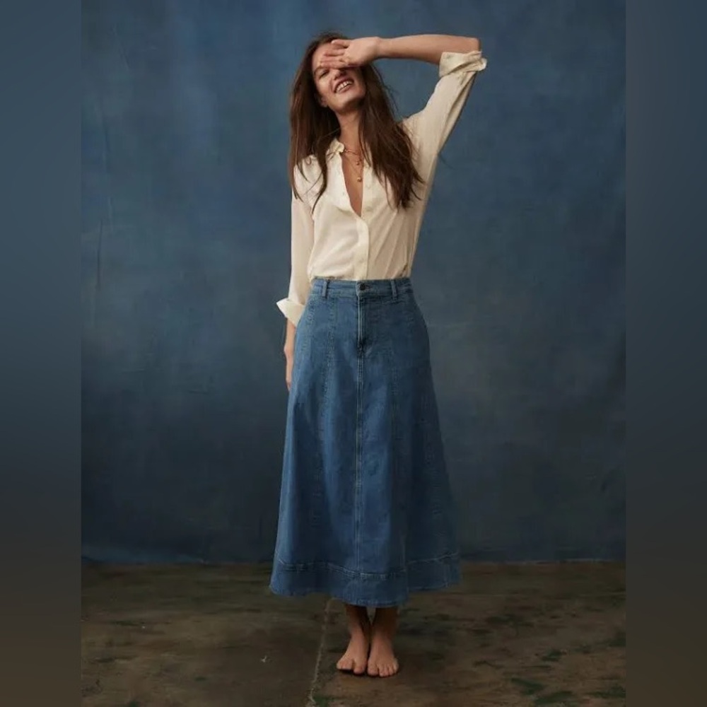 Boden Blue Denim Midi Skirt